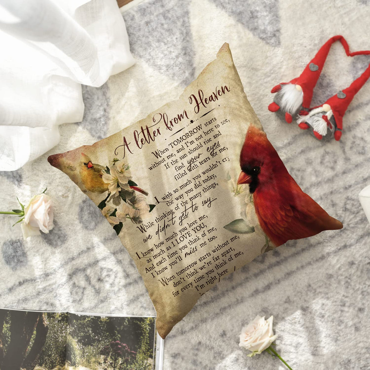 Cardinalis A Letter from Heaven Throw Pillow Covers, 18 x 18 Inch Northern Cardinal Daily Life