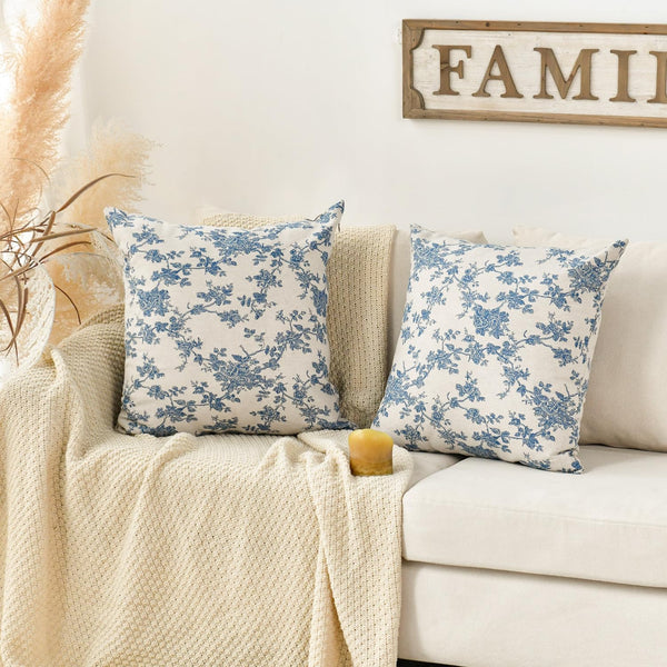 Chinoiserie Grandmillennial Bule White Flower Christmas Throw Pillow Covers 18 x 18 Inch Set of 2