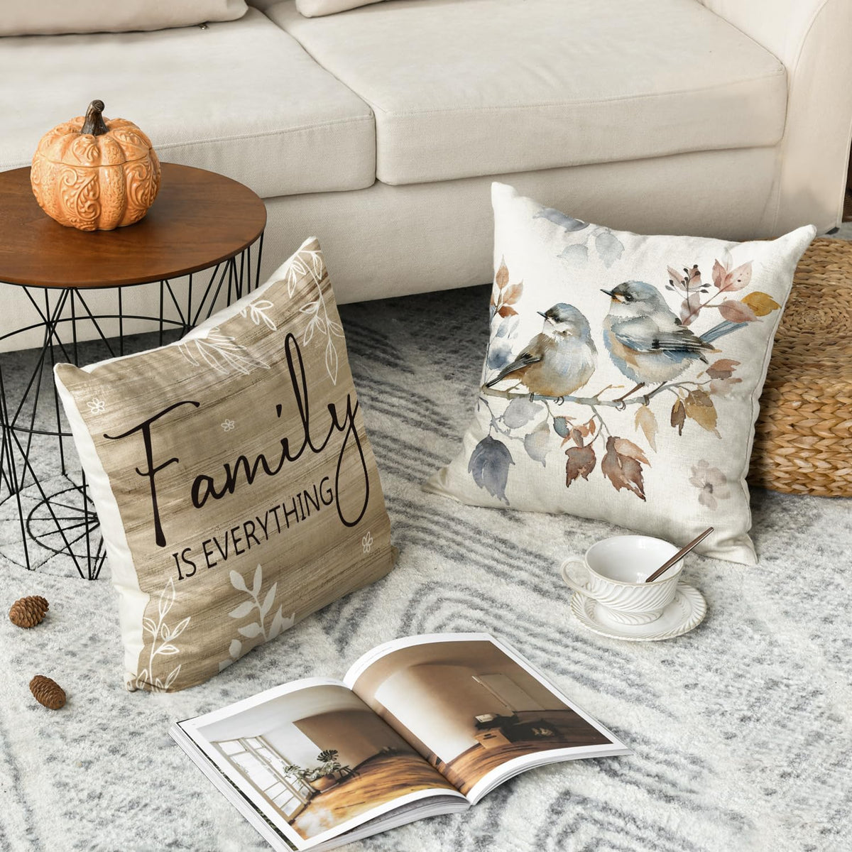 Velvet Chinoiserie Poppy Flowers Chickadee Spring Home Sweet Home Throw Pillow Covers