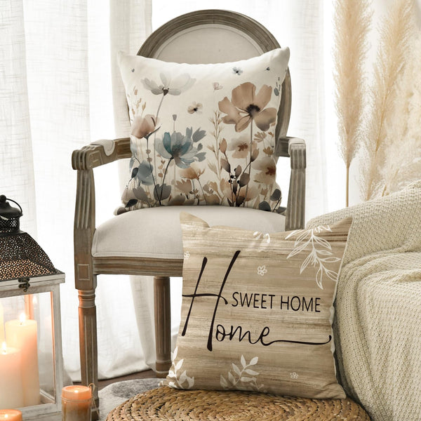 Velvet Chinoiserie Poppy Flowers Chickadee Spring Home Sweet Home Throw Pillow Covers