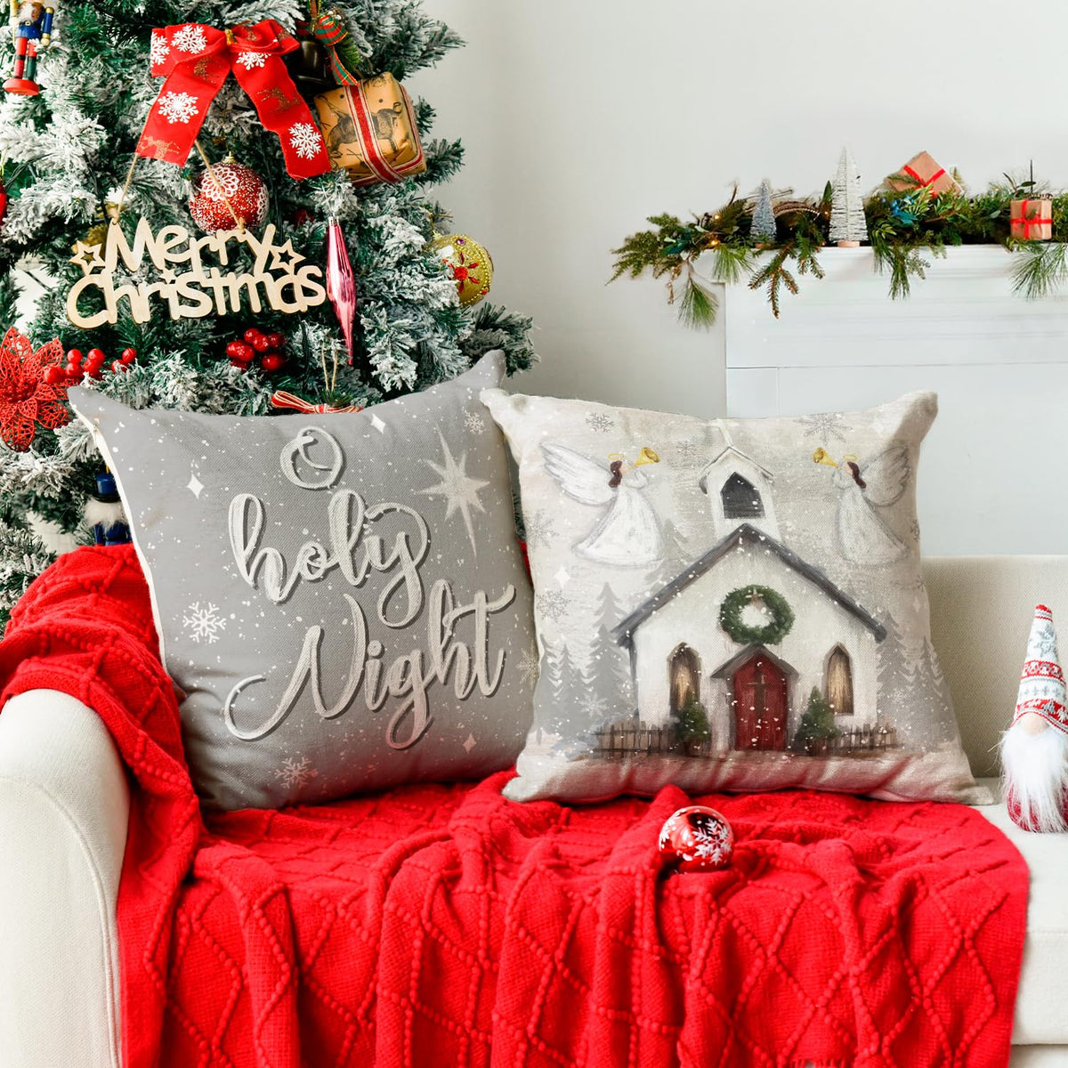 Christmas O Holy Night Jesus Snowflake Throw Pillow Covers, 18 x 18 Inch All is Clam All is Bright