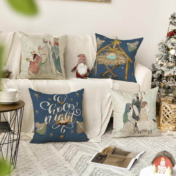 Christmas O Holy Night Jesus Snowflake Throw Pillow Covers, 18 x 18 Inch