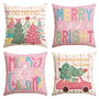 Christmas Trees Merry &amp; Bright Colorful Throw Pillow Covers, 18 x 18 Inch Ho Ho Ho Xmas Holiday Truck