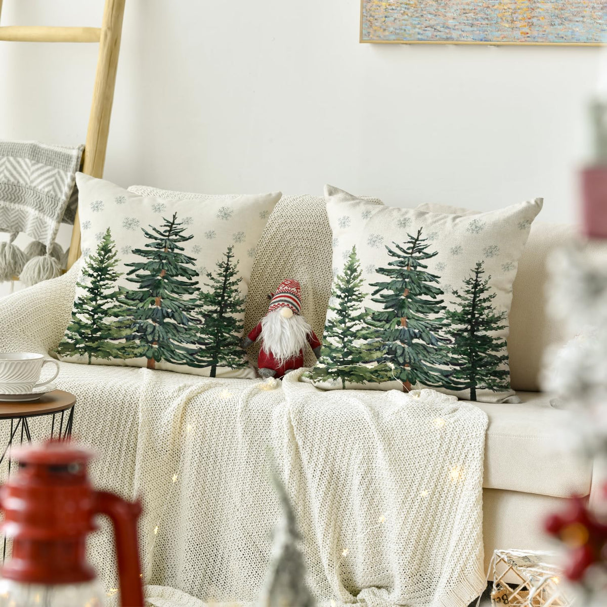 Christmas Trees Snowflake Throw Pillow Covers Set of 2, 18 x 18 Inch, Soft Velvet