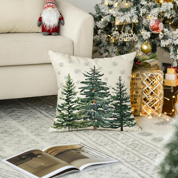 Soft Velvet Christmas Trees Snowflake Throw Pillow Cover, 2 Pack 18 x 18 Inch Winter Holiday Cushion Case
