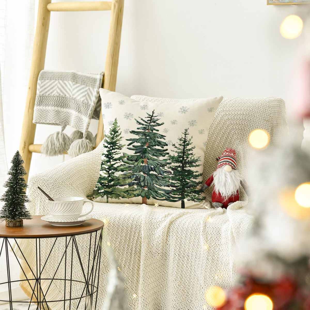 Soft Velvet Christmas Trees Snowflake Throw Pillow Cover, 2 Pack 18 x 18 Inch Winter Holiday Cushion Case