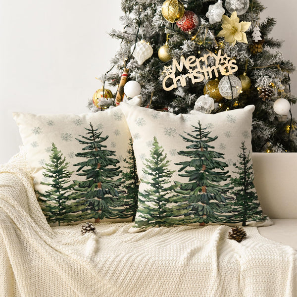 Christmas Trees Snowflake Throw Pillow Covers Set of 2, 18 x 18 Inch, Soft Velvet