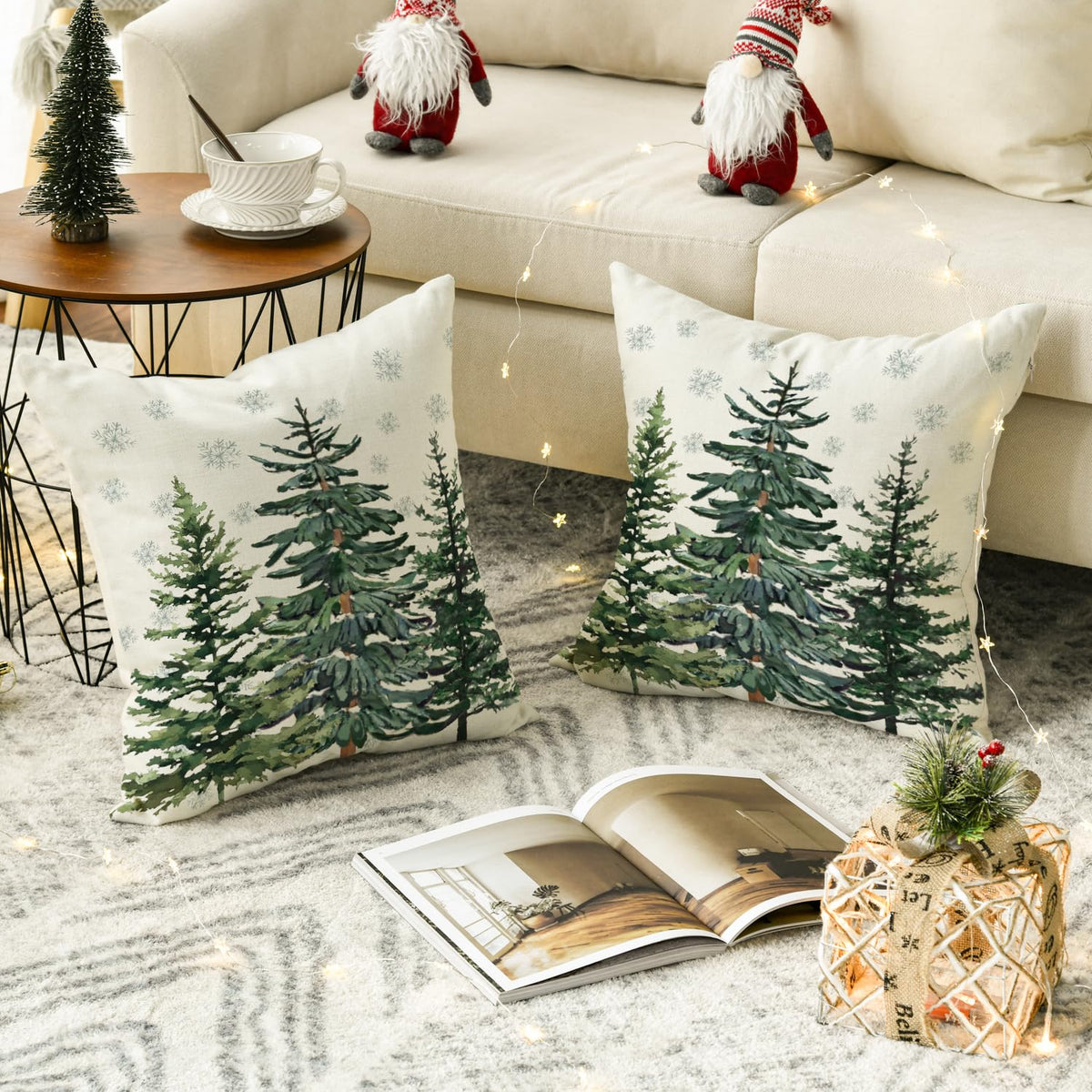 Christmas Trees Snowflake Throw Pillow Covers Set of 2, 18 x 18 Inch Winter Holiday Cushion Case
