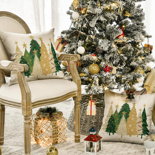 Christmas Trees Star White Throw Pillow Covers Set of 2, 18 x 18 Inch Snowflake