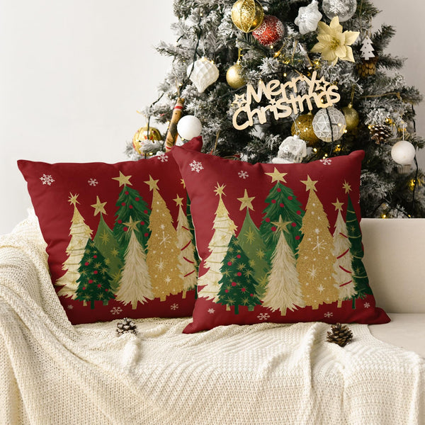 Christmas Trees Star Red Throw Pillow Covers Set of 2, 18 x 18 Inch Snowflake