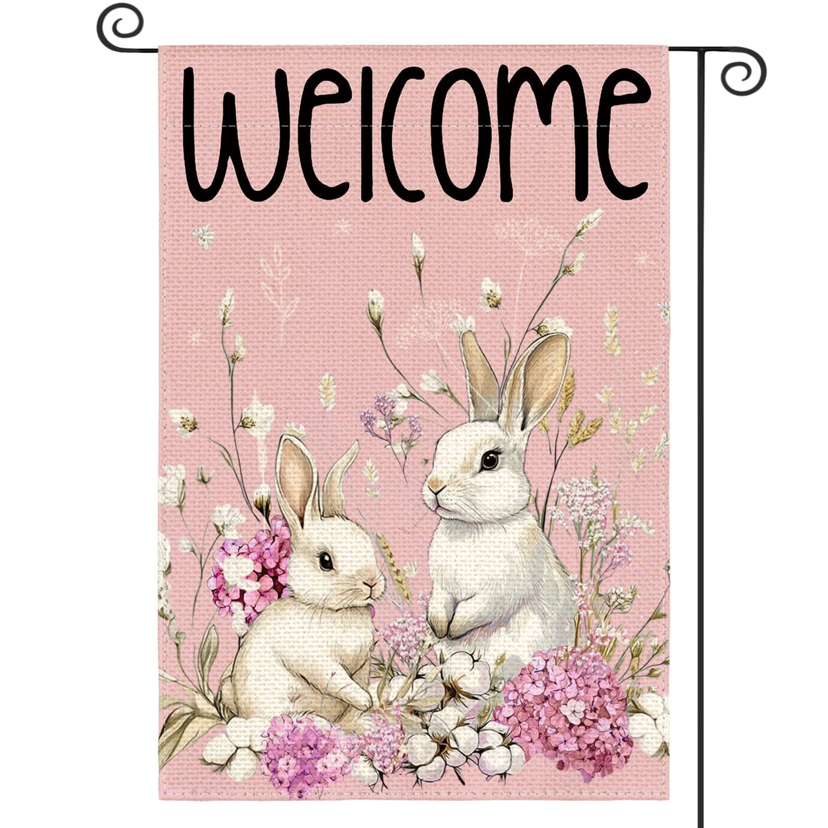 Easter Bunny Garden Flag 12x18 Inch Double Sided Outside, Floral Welcome Holiday Yard Outdoor Flag Pink