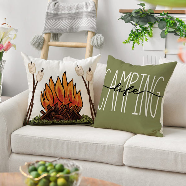 Velvet Happy Camper Camping Life Throw Pillow Covers 18x18 Set of 4, Gnome