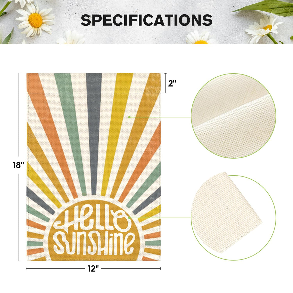 Hello Sunshine Classic Garden Flag 12x18 Inch 1 Sided Outside, Summer Party Holiday Burlap