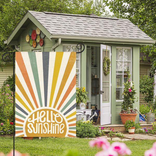 Hello Sunshine Classic Garden Flag 12x18 Inch 1 Sided Outside, Summer Party Holiday Burlap