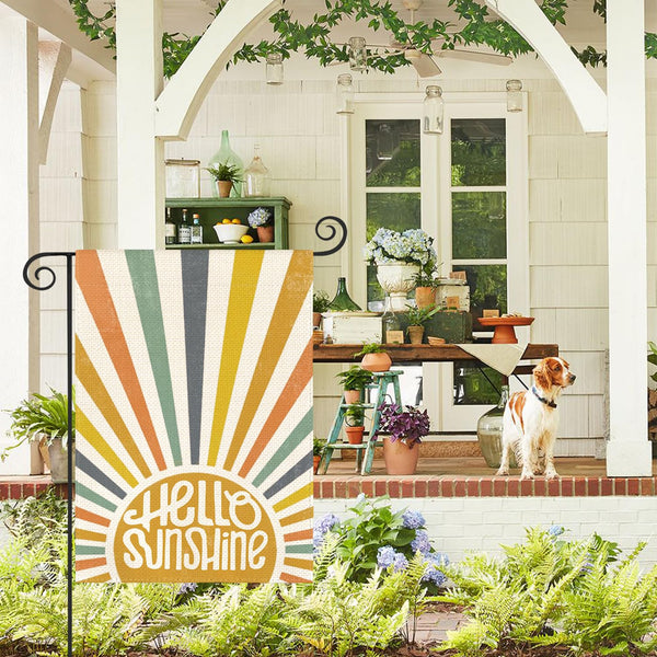 Hello Sunshine Classic Garden Flag 12x18 Inch 1 Sided Outside, Summer Party Holiday Burlap