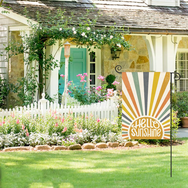 Hello Sunshine Classic Garden Flag 12x18 Inch 1 Sided Outside, Summer Party Holiday Burlap