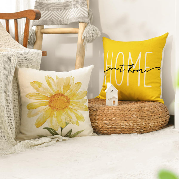 Velvet Home Sweet Home Spring Summer Flowers Yellow Throw Pillow Covers