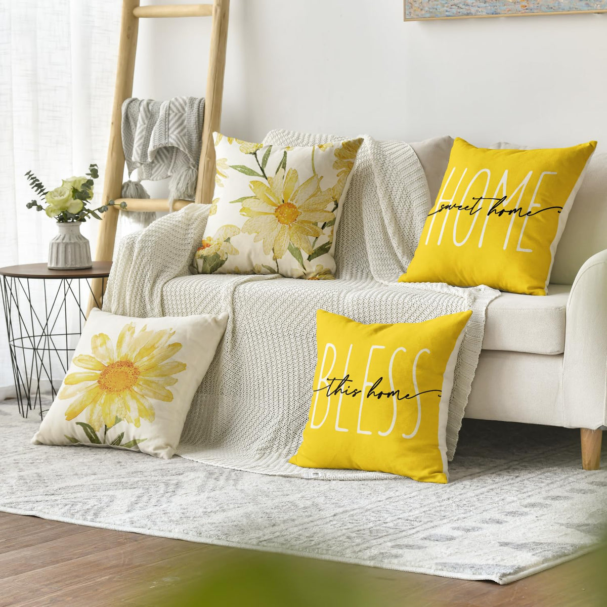 Velvet Home Sweet Home Spring Summer Flowers Yellow Throw Pillow Covers