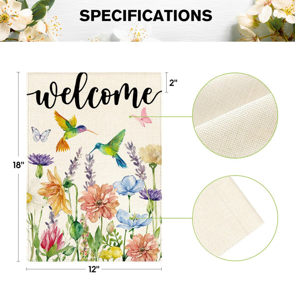 Hummingbird Spring Flowers Garden Flag 12 x 18 Inch 1 Sided, Seasonal Welcome Yard Outdoor Flag