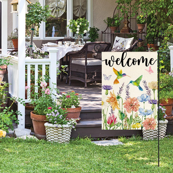 Hummingbird Spring Flowers Garden Flag 12 x 18 Inch 1 Sided, Seasonal Welcome Yard Outdoor Flag