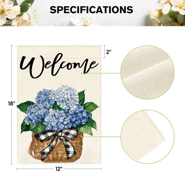 Hydrangea Spring Summer Garden Flag 12x18 Inch 1 Sided Outside, Floral Welcome
