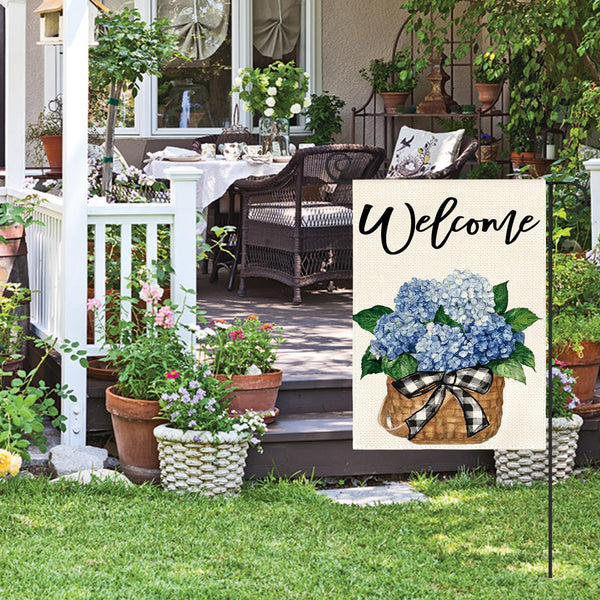 Hydrangea Spring Summer Garden Flag 12x18 Inch 1 Sided Outside, Floral Welcome