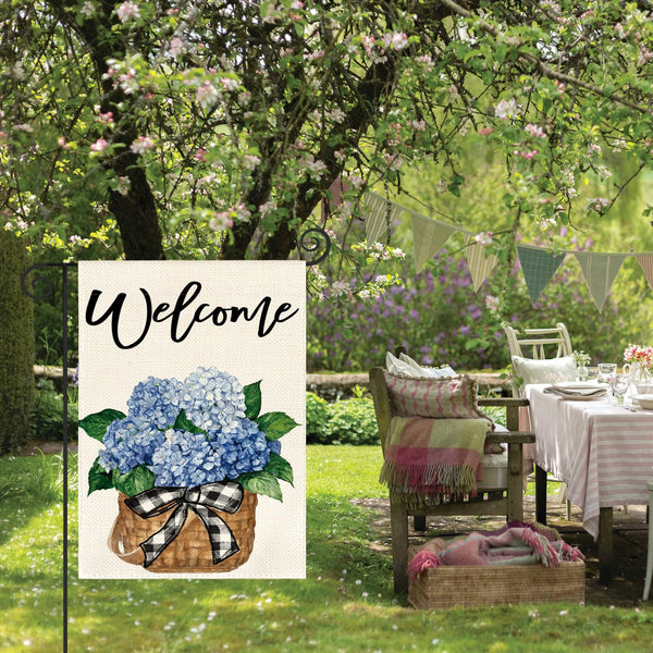 Hydrangea Spring Summer Garden Flag 12x18 Inch 1 Sided Outside, Floral Welcome
