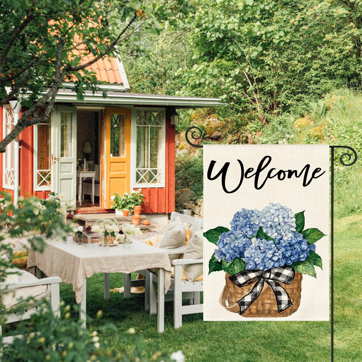 Hydrangea Spring Summer Garden Flag 12x18 Inch 1 Sided Outside, Floral Welcome