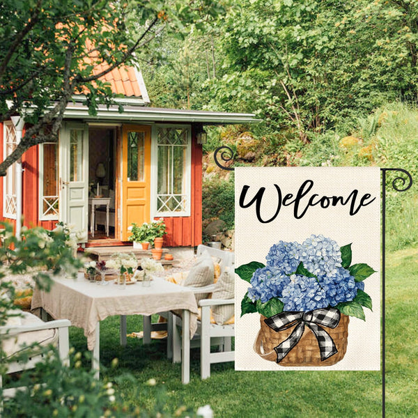 Hydrangea Spring Summer Garden Flag 12x18 Inch 1 Sided Outside, Floral Welcome