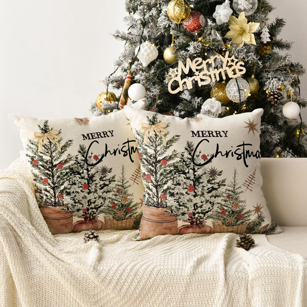 Merry Christmas Eucalyptus Red Berries Throw Pillow Covers Set of 2, 18 x 18 Inch
