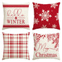 Merry Christmas Hello Winter Buffalo Plaid Snowflake Red Throw Pillow Cover