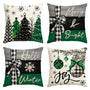 Merry Christmas Joy Xmas Trees Red Throw Pillow Covers, 18 x 18 Inch, Set of 4