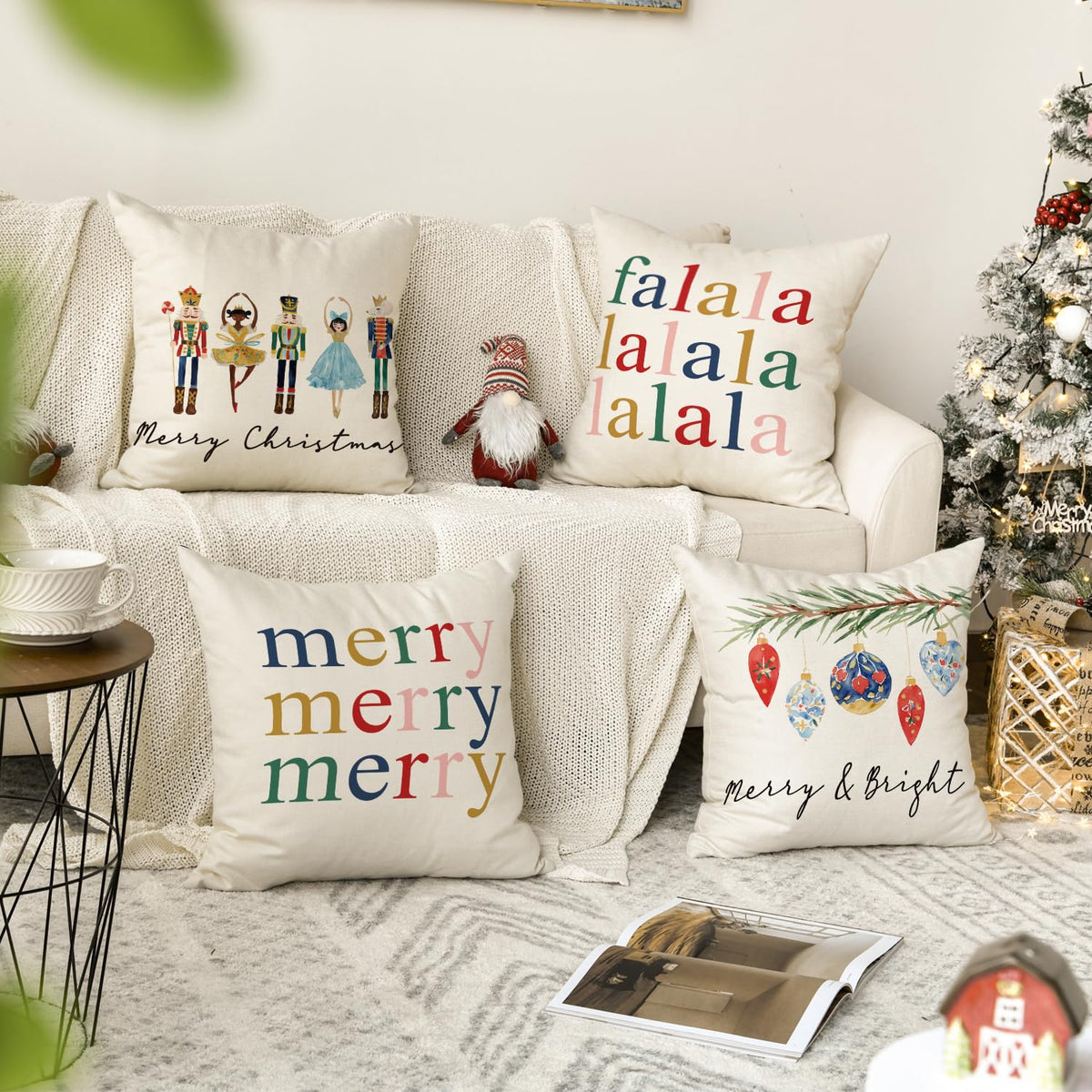 Merry Christmas Nutcracker Throw Pillow Covers, 18 x 18 Inch Winter Holiday Party Cushion Case