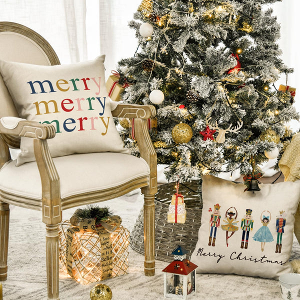 Merry Christmas Nutcracker Throw Pillow Covers, 18 x 18 Inch Winter Holiday Party Cushion Case