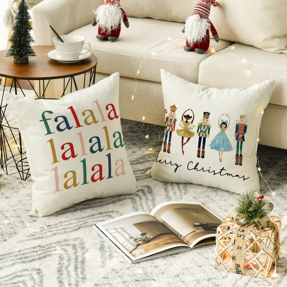 Merry Christmas Nutcracker Throw Pillow Covers, 18 x 18 Inch Winter Holiday Party Cushion Case