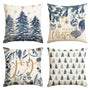 Set of 4 Blue Merry Christmas Trees Snowflake Throw Pillow Covers, 18 x 18 Inch