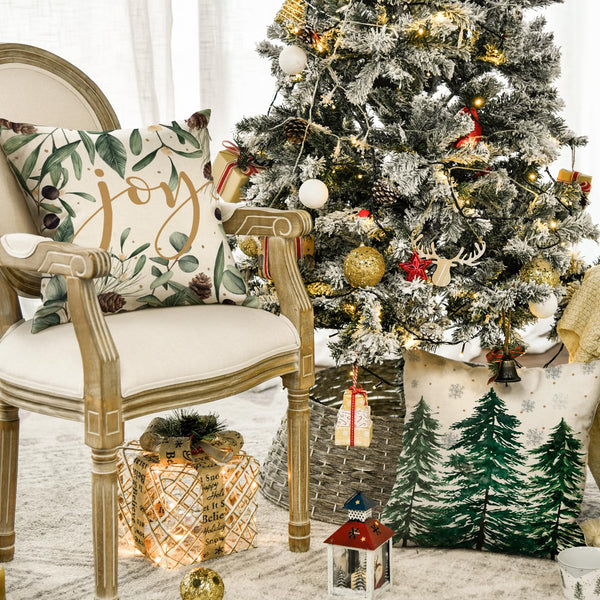 Set of 4 Merry Christmas Trees Snowflake Throw Pillow Covers, 18 x 18 Inch Joy Xmas Balls Winter Holiday Cushion Case