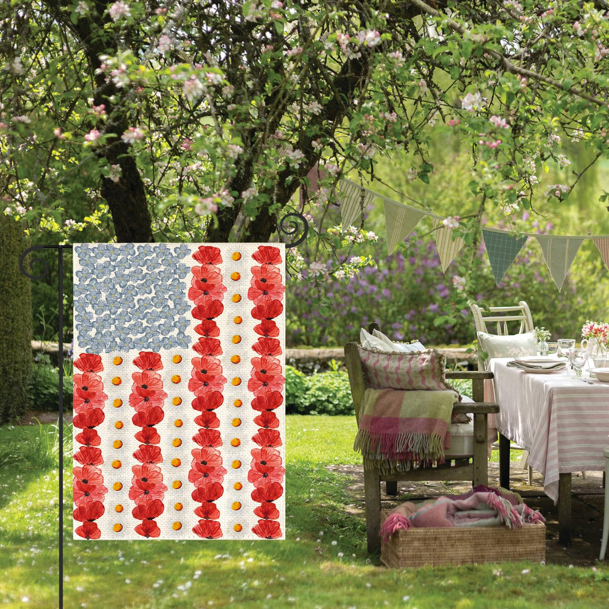 Poppy Memorial Day Garden Flag 12x18 Inch 1 Sided Outside, Patriotic American Flag
