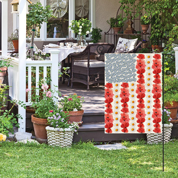 Poppy Memorial Day Garden Flag 12x18 Inch 1 Sided Outside, Patriotic American Flag