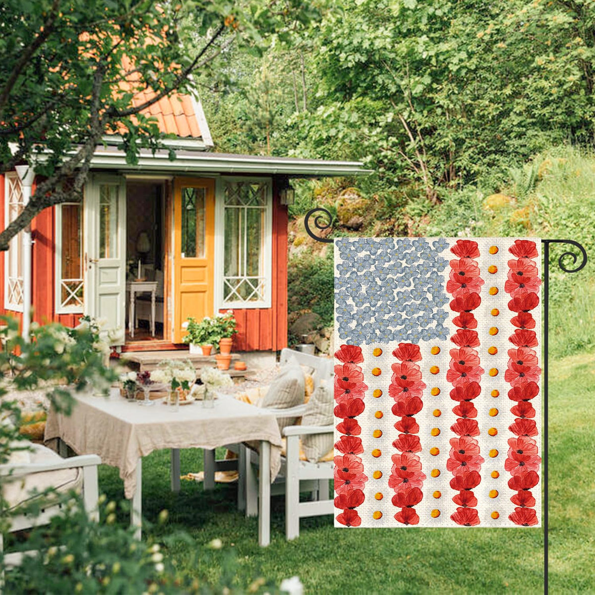 Poppy Memorial Day Garden Flag 12x18 Inch 1 Sided Outside, Patriotic American Flag