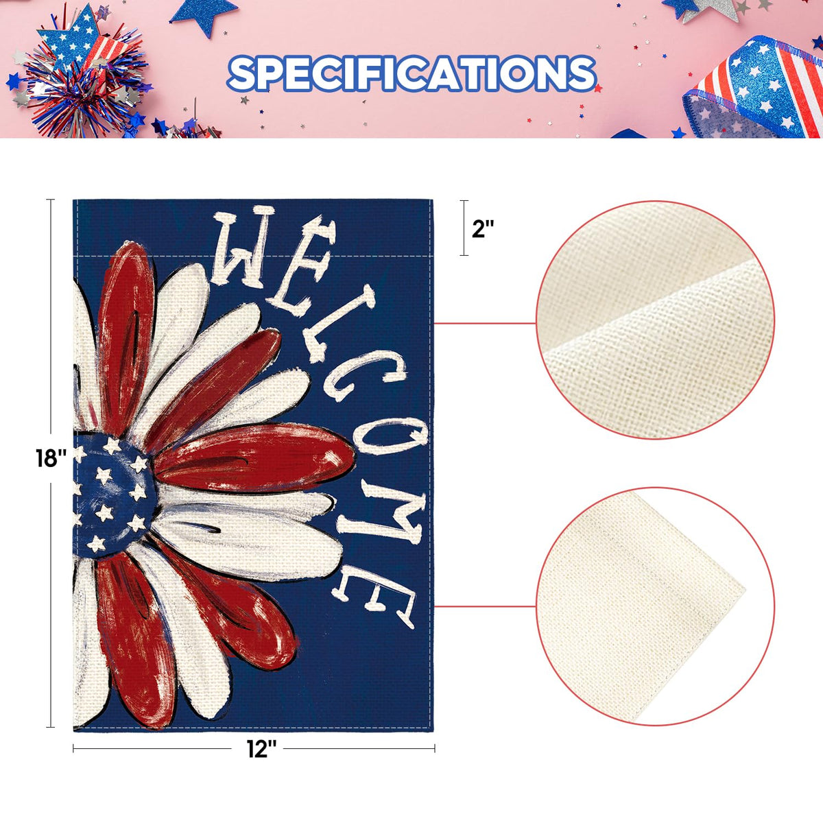 Patriotic 4th of July Garden Flag 12x18 Inch 1 Sided Outside, Memorial Day Floral Welcome