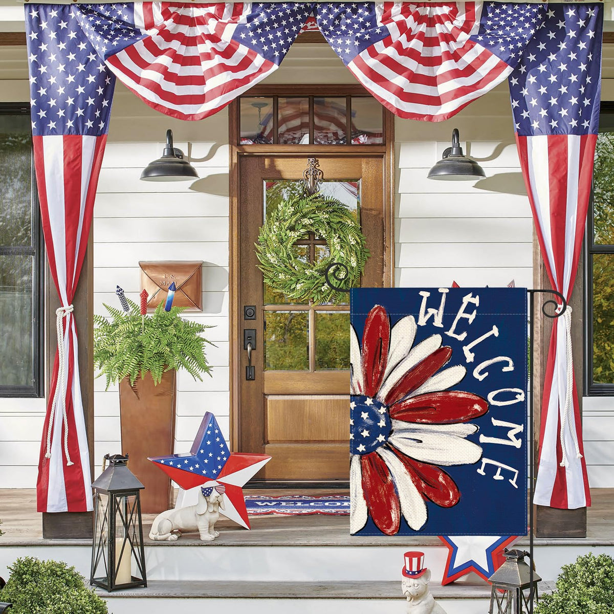 Patriotic 4th of July Garden Flag 12x18 Inch 1 Sided Outside, Memorial Day Floral Welcome