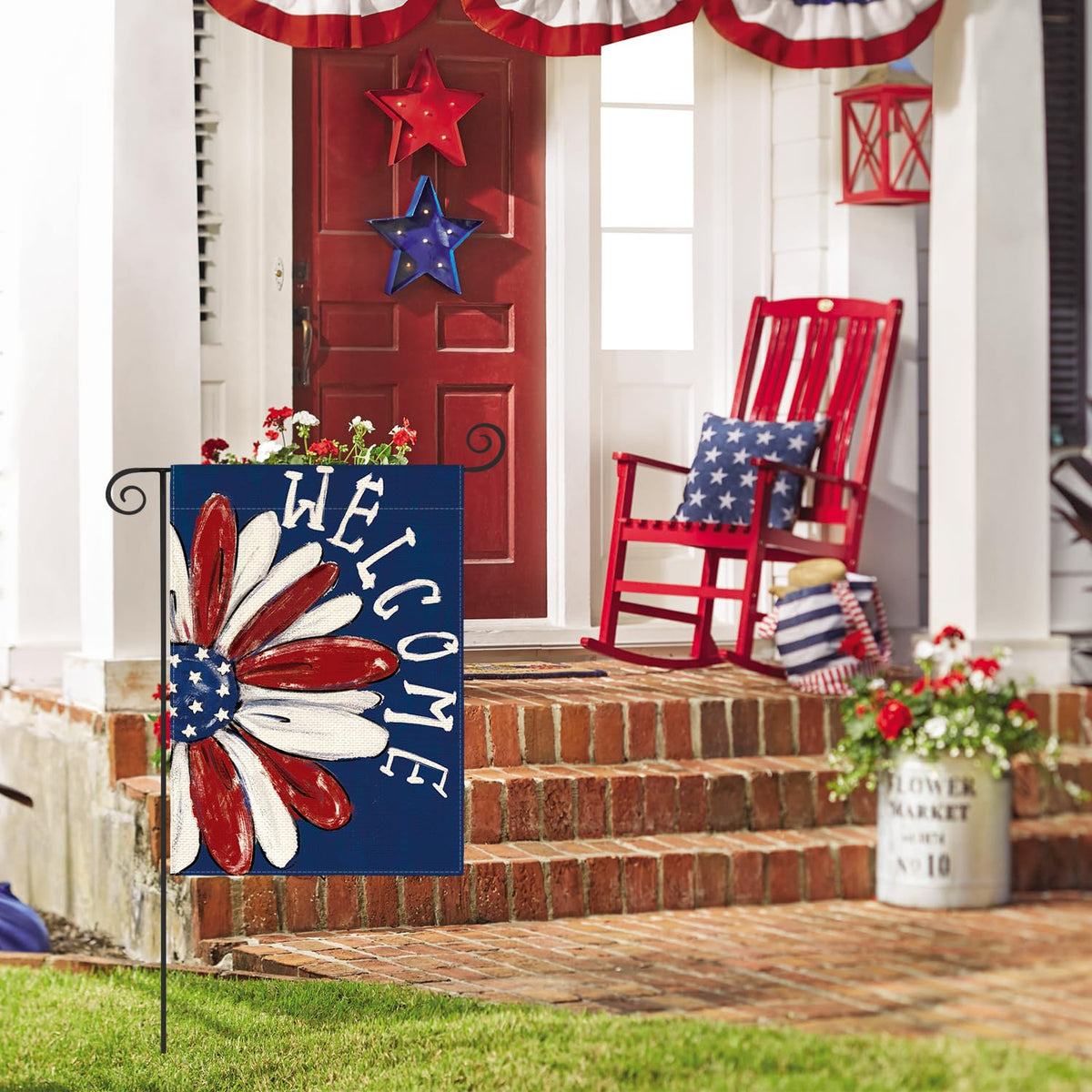Patriotic 4th of July Garden Flag 12x18 Inch 1 Sided Outside, Memorial Day Floral Welcome