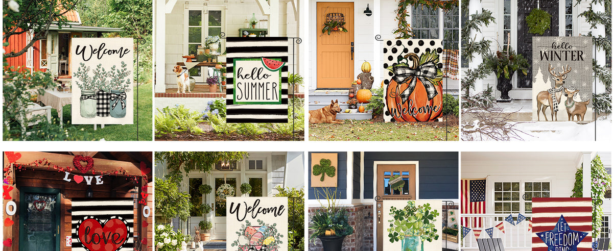 Set of 12, Seasonal Holiday Garden Flag 12x18 Inch Single Sided Outside, Welcome Farmhouse Yard Outdoor Flag