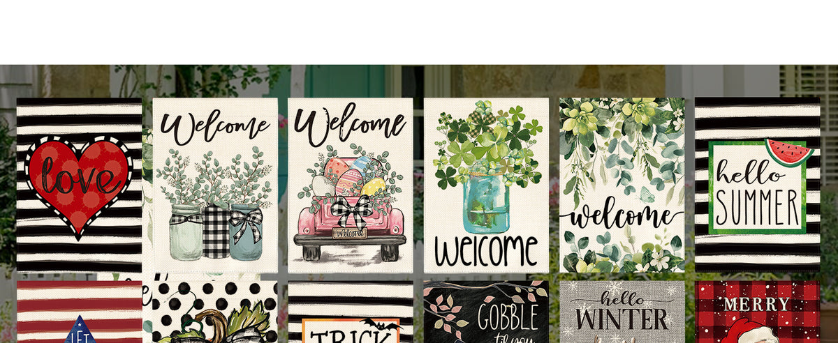 Set of 12, Seasonal Holiday Garden Flag 12x18 Inch Single Sided Outside, Welcome Farmhouse Yard Outdoor Flag