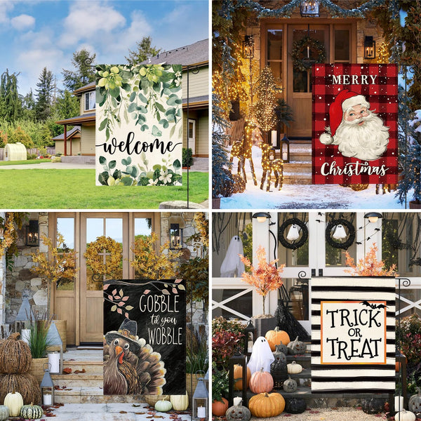 Set of 12, Seasonal Holiday Garden Flag 12x18 Inch Single Sided Outside, Welcome Farmhouse Yard Outdoor Flag