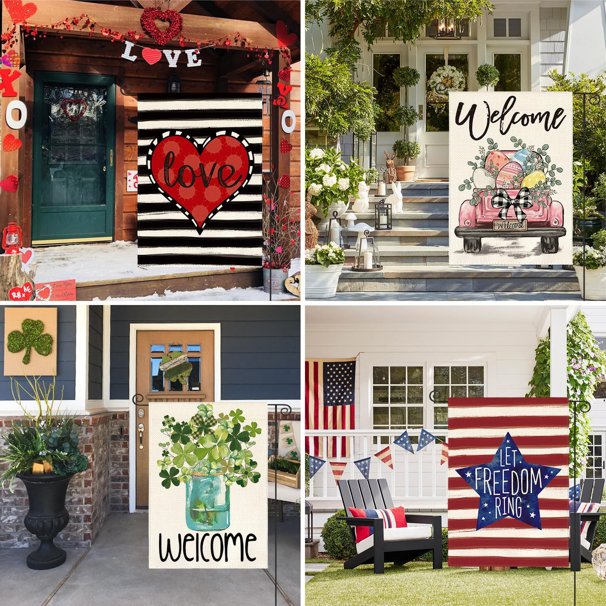 Set of 12, Seasonal Holiday Garden Flag 12x18 Inch Single Sided Outside, Welcome Farmhouse Yard Outdoor Flag