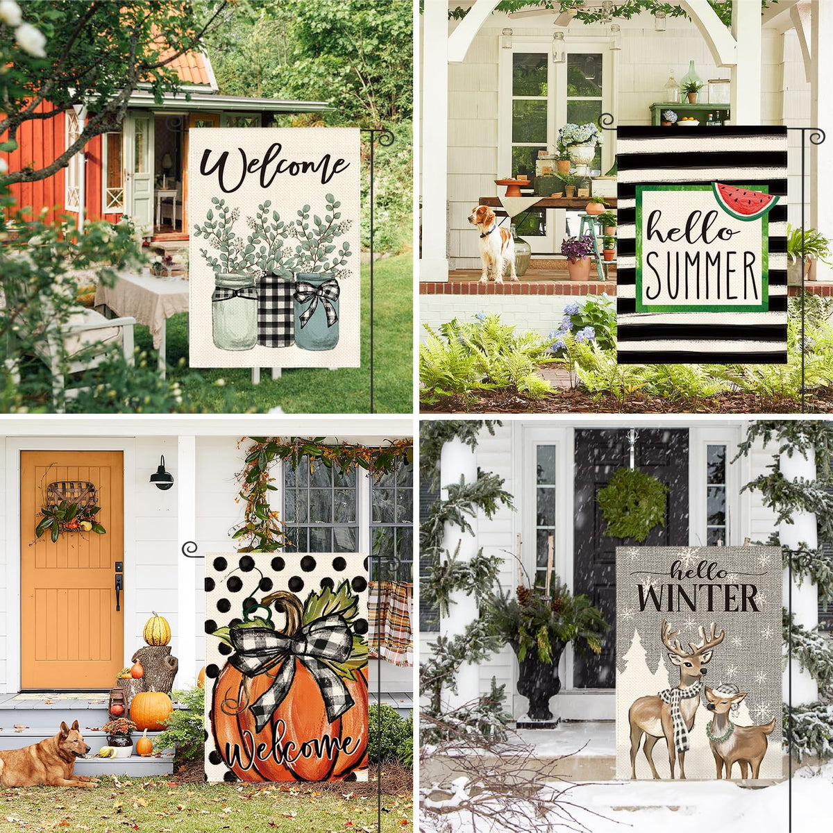Set of 12, Seasonal Holiday Garden Flag 12x18 Inch Single Sided Outside, Welcome Farmhouse Yard Outdoor Flag