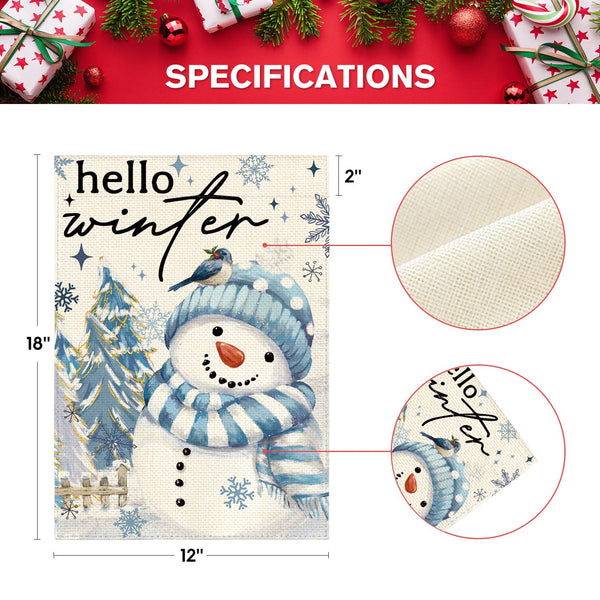 Snowman Cardinal Hello Winter Garden Flag 12x18 Inch 1 Sided, Polka Dot Winter Holiday