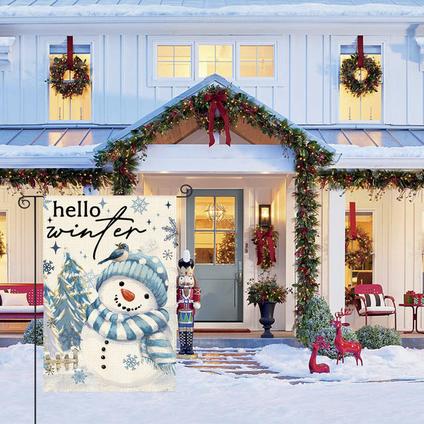 Snowman Cardinal Hello Winter Garden Flag 12x18 Inch 1 Sided, Polka Dot Winter Holiday